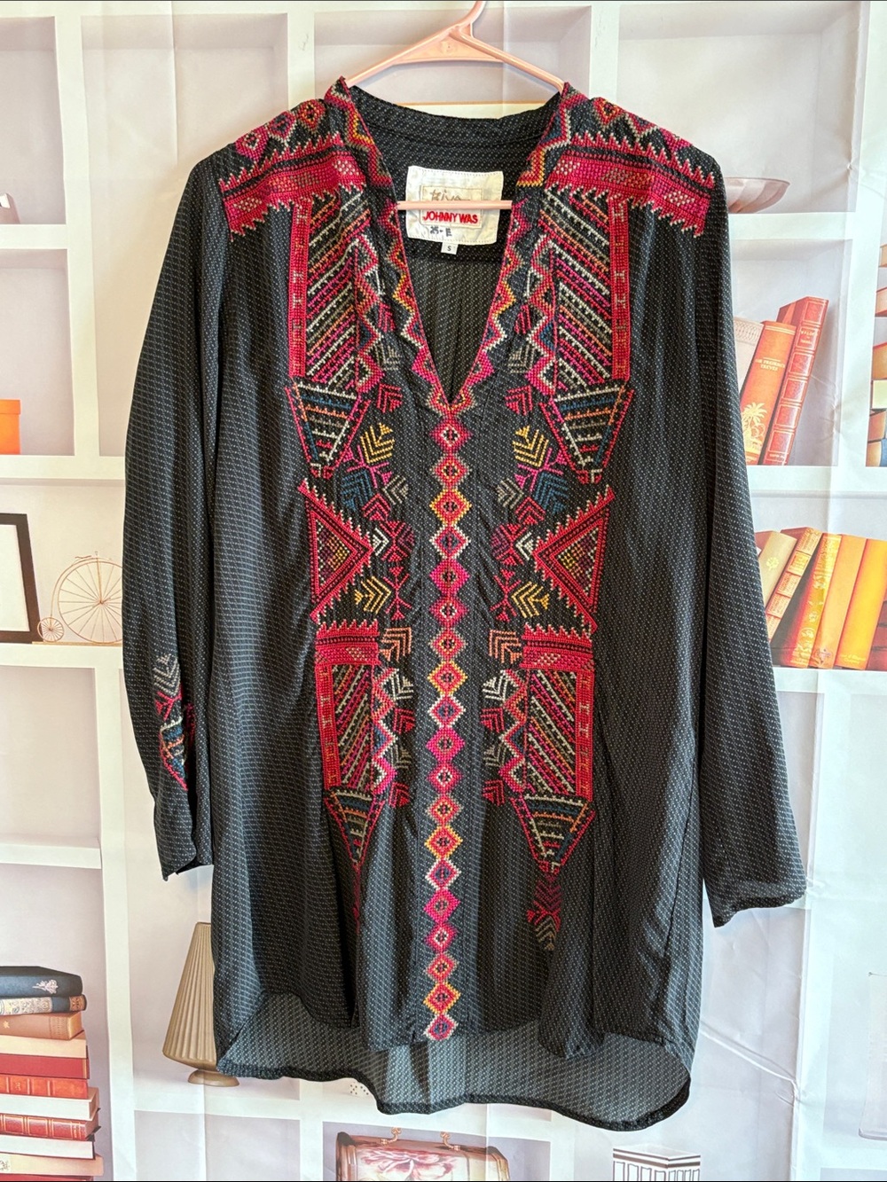 Johnny Was Tunic with Red & Multicolor Embroidery